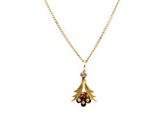 Antique Victorian Diamond Ruby Pendant .04ct Old Mine Diamond 14K Gold