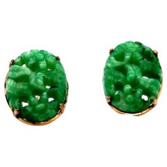Art Deco Hand Carved Jade Earrings Antique Original 1920's Non Pierced
