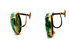 Art Deco Hand Carved Jade Earrings Antique Original 1920's Non Pierced