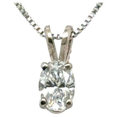 Colgante solitario con diamante ovalado extraído de una mina, 0,44 ct, F, SI1, oro blanco de 14K