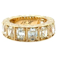 Victorian GIA VVS Graduated Eternity Band 6ct Old Mine Cushion Diamond 18K NOS