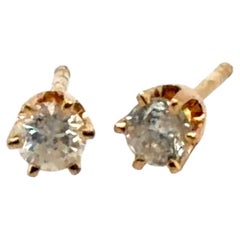 Natural Diamond Stud Earrings .30cttw 6 Prong 14K Yellow Gold