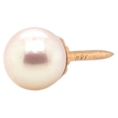 Pearl Mens Tie Tack Pin 6.6mm 14K Yellow Gold