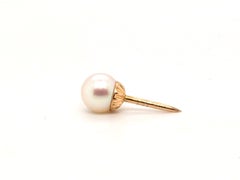 Pearl Mens Tie Tack Pin 6.6mm 14K Yellow Gold