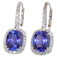 Boucles d'oreilles de rêve rectangulaires en or blanc 18 carats avec tanzanite AAA+ 4,70 carats et diamants