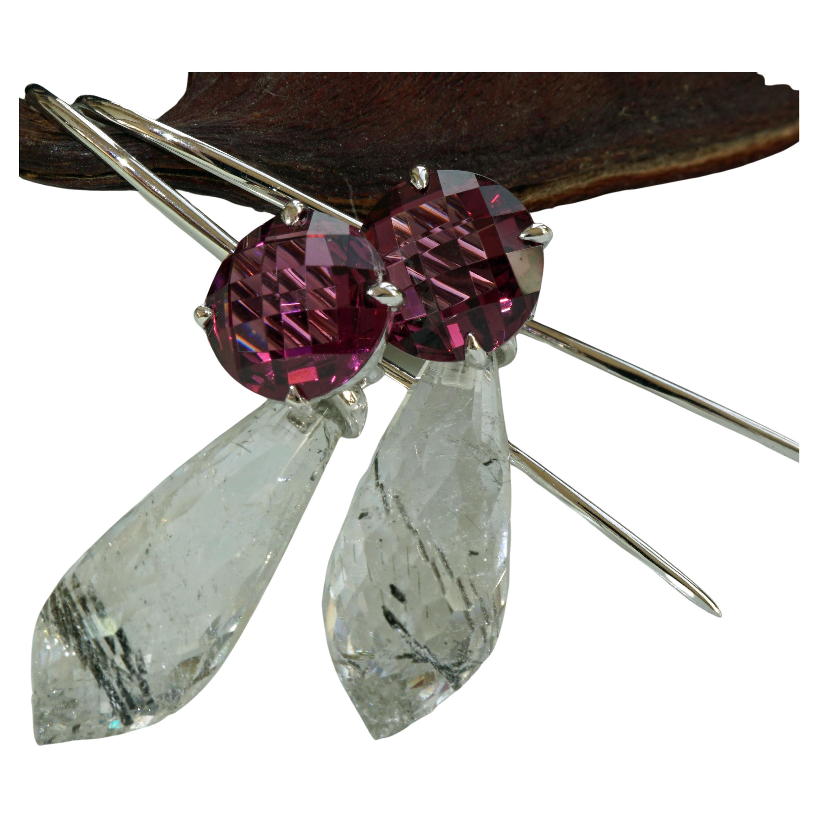 18 Kt Rhodolite Earrings with Detachable Pendant Beginnung of Earring Mania For Sale