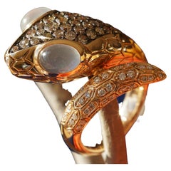 Snake Moonstone Brilliant Ring Lovingly and Qualitatively Designed 18 KtRosegold