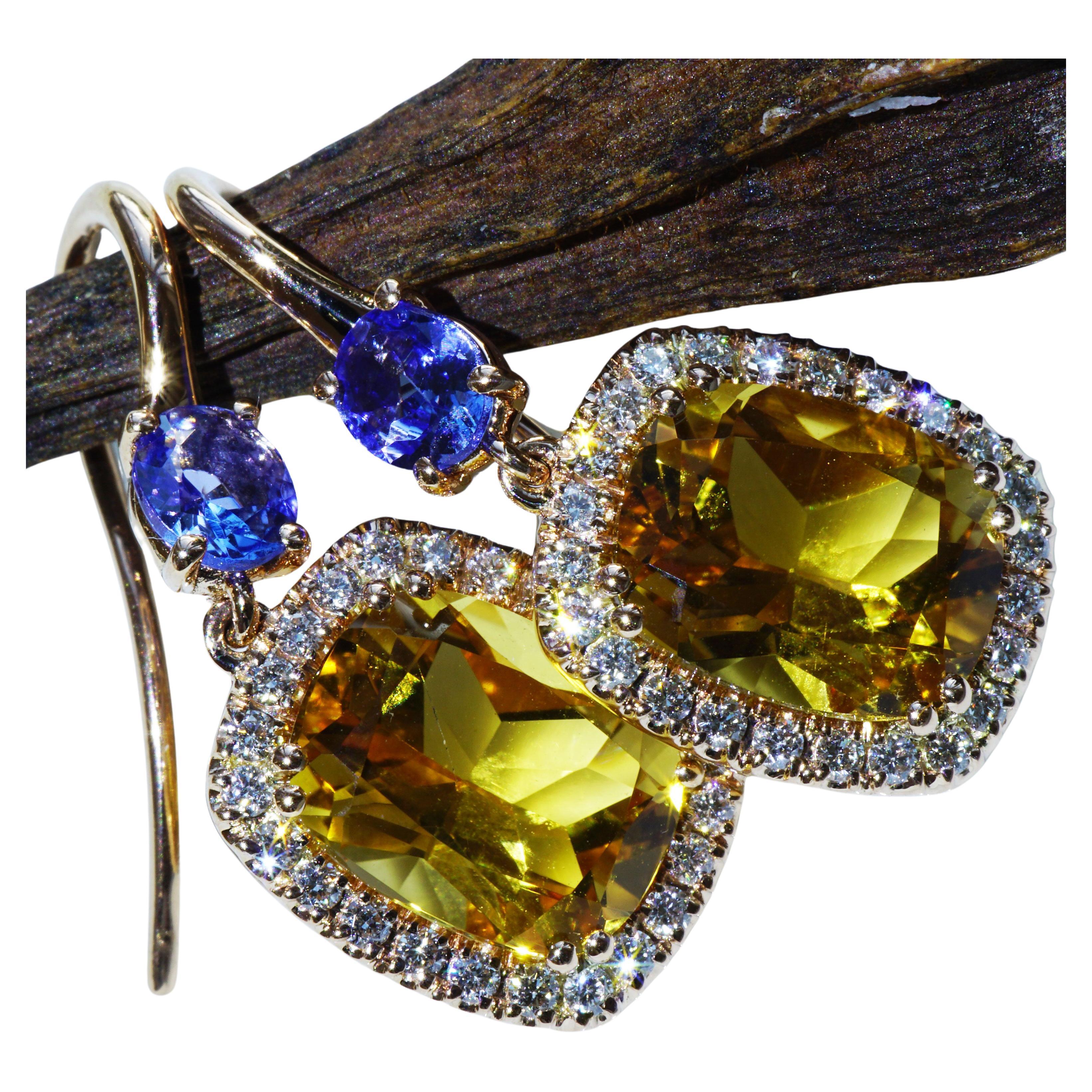 Tanzanite Citrine Earring with Brilliants Rose Gold High Quality Jewellery Italy
