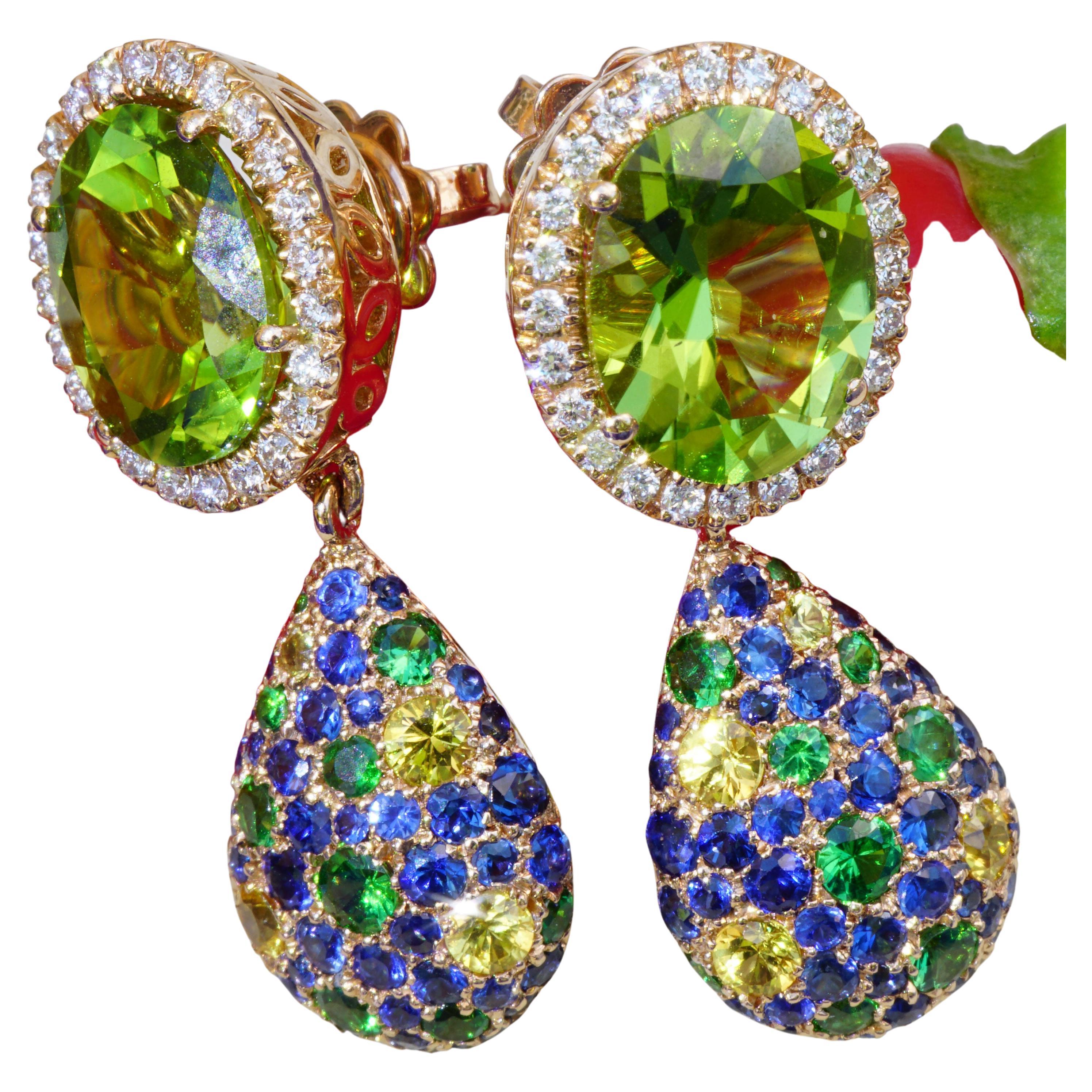 Peridot Saphire Diamond Earrings 7.50 ct 0.36 TW VS AAA+ Most Beautiful Color For Sale