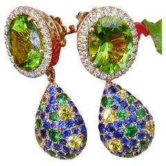 Peridot Saphire Diamond Earrings 7.50 ct 0.36 TW VS AAA+ Most Beautiful Color