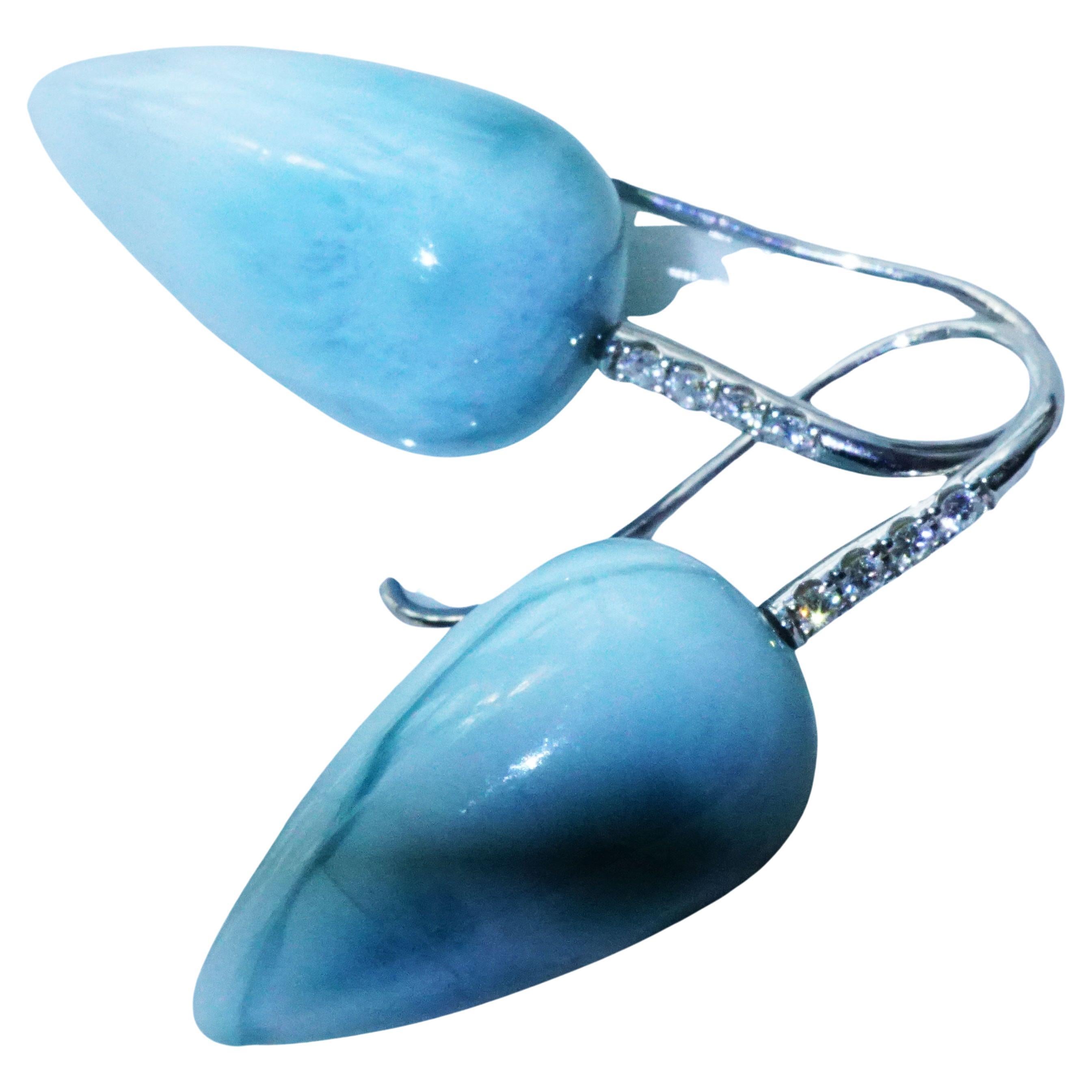 Larimar Brilliant Earrings White Gold Cloudy Sky from the Dominican Republic For Sale