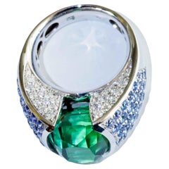 Magnific Lagoon Green 12.56 ct Turmalin Saphire Brilliant Ring Investment Gem
