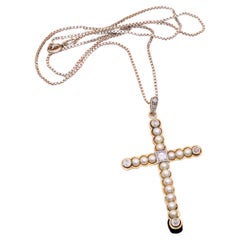 Pendentif art nouveau original croix en perles naturelles et diamants