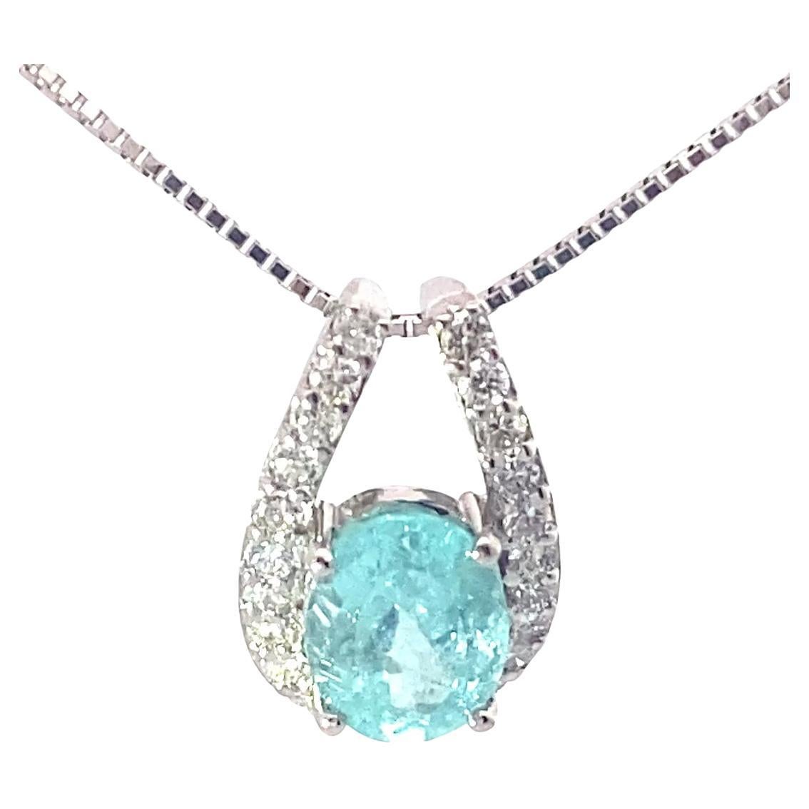 Pendentif Tourmaline Paraiba Platine avec Chaîne 1.22 ct 0.28 ct Lagune Color
