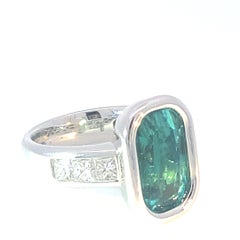 Tourmaline Diamond Ring 750 White Gold Neon Blue Tiffany Blue Afghanistan 8 ct