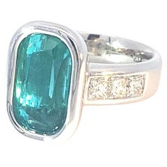 Tourmaline Diamond Ring 750 White Gold Neon Blue Tiffany Blue Afghanistan 8 ct