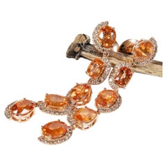 18kt Rose Gold AAA+ Fanta Mandarin Garnet 15 ct and Diamond Chandelier Earrings
