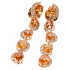 18kt Rose Gold AAA+ Fanta Mandarin Garnet 15 ct and Diamond Chandelier Earrings