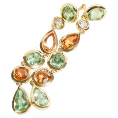 18kt Gold AAA+ Mandarin Garnet Brilliant Tsavorite Chandelier Earrings 6.50 ct