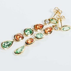 18kt Gold AAA+ Mandarin Garnet Brilliant Tsavorite Chandelier Earrings 6.50 ct