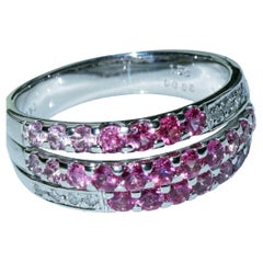 Elegant White Gold Pink Sapphire and Diamond Ring, 1.5 ct, Color Gradations, New