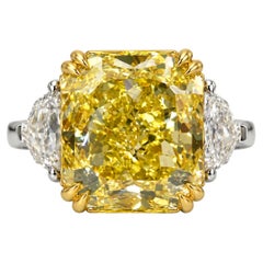9.03ct GIA Certified Fancy Intense Yellow Radiant Cut Diamond Engagement Ring