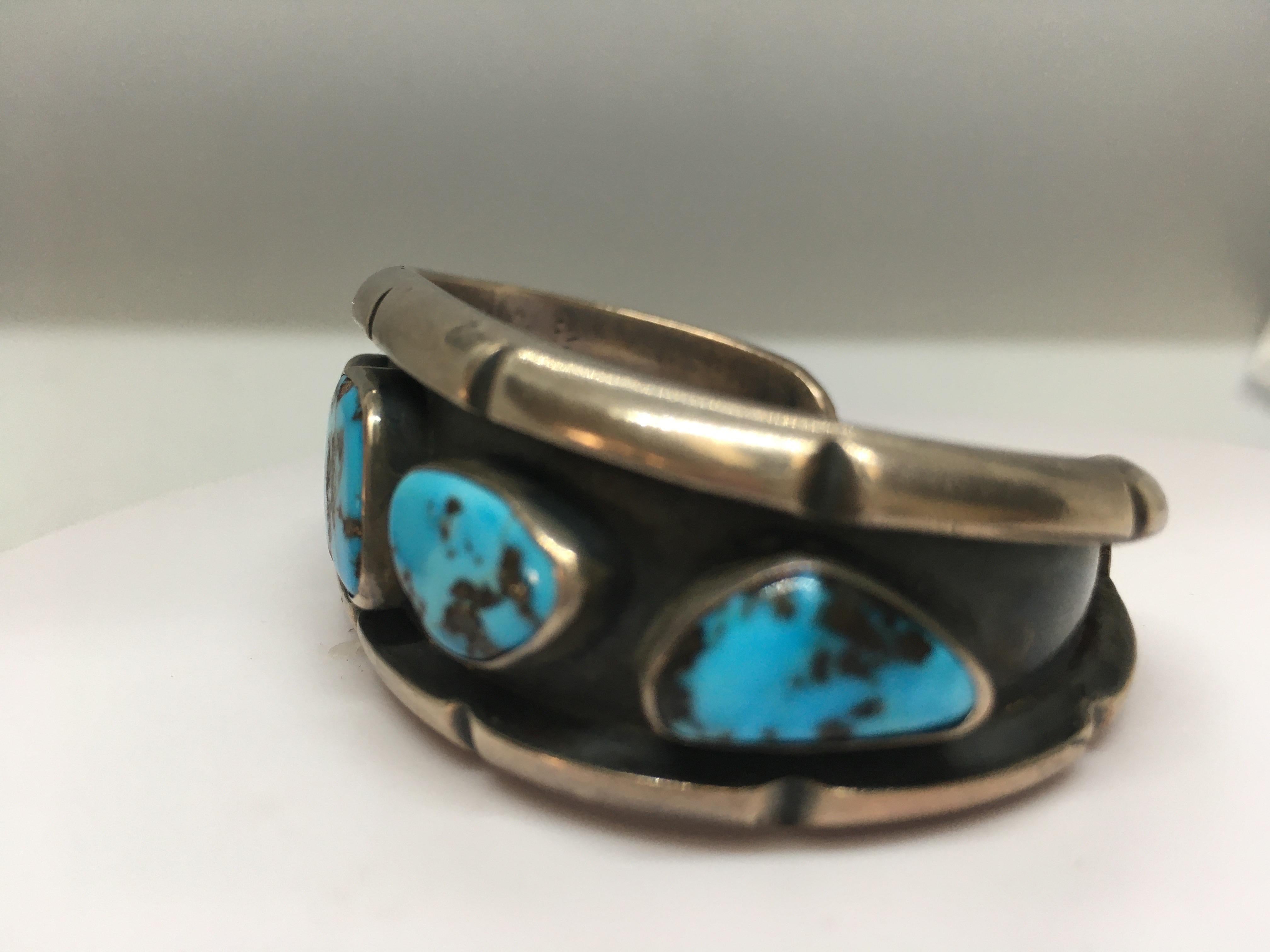 Native American Indian Silver & Turquoise Cuff Bracelet Old Pawn Navajo Vintage 1