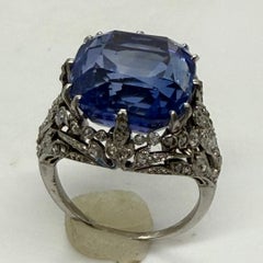 Edwardian GIA Certified Unheated Ceylon Sapphire Diamond Platinum Ring 1900s
