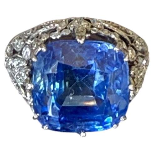 Edwardian GIA Certified Unheated Ceylon Sapphire Diamond Platinum Ring 1900s For Sale
