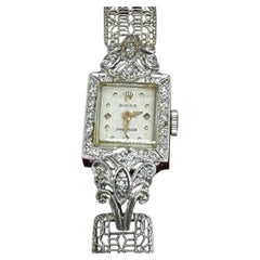 Art Deco Platinum and Diamond Rolex Ladies’ Mechanical Bracelet Watch circa 1925