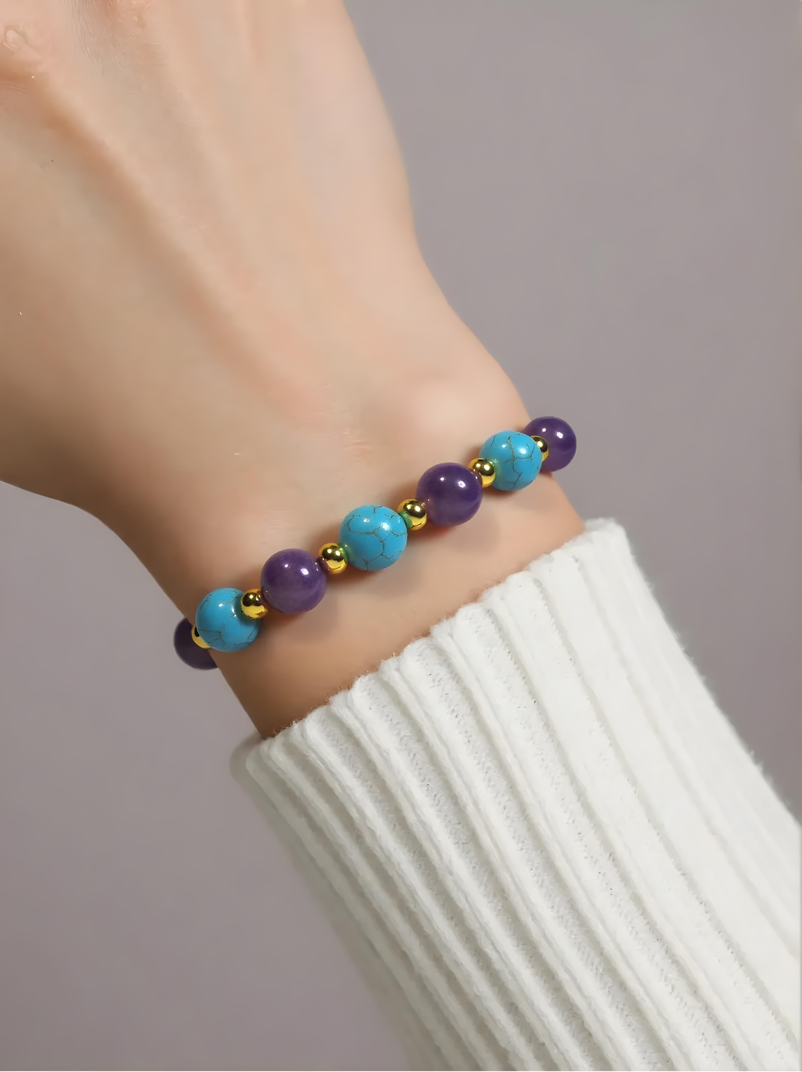 14k Gold Amethyst howlite Perlen stretch-Armband im Angebot 3