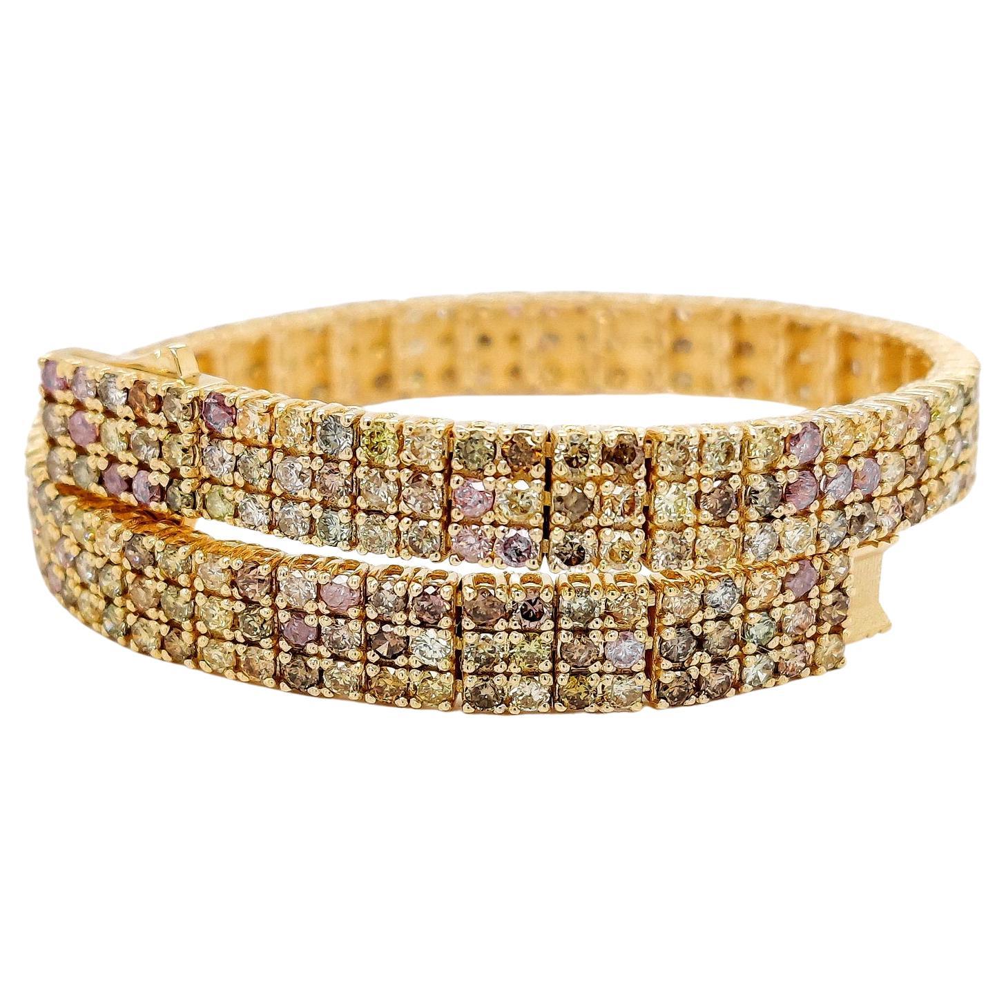 6.21 Carat Fancy Mix Color Round Diamonds Bracelet 14k Yellow Gold