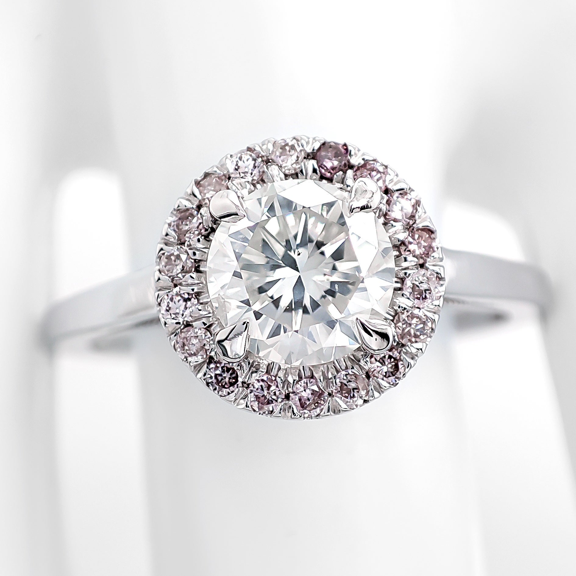 1.03ct Round Diamond & 0.18ct Pink Diamonds Halo Engagement Ring 14k White Gold