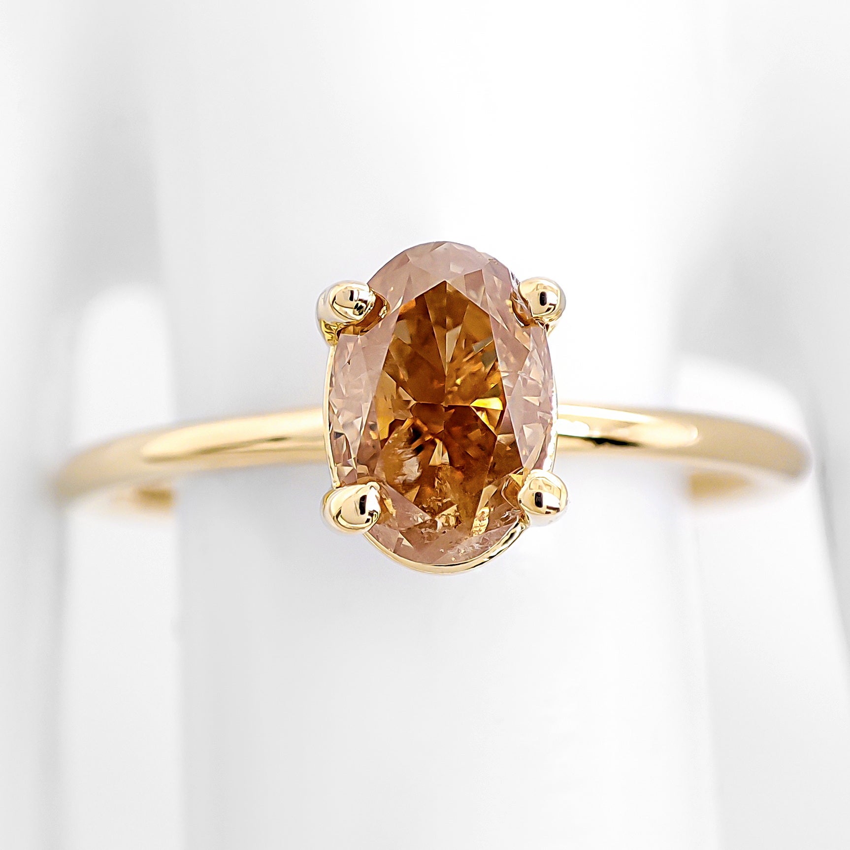 IGI Certified 1.10 Oval Fancy Vivid Orange Diamond Solitaire Ring 14K Gold