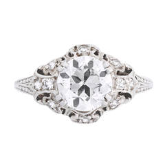 Past Era Art Deco Openwork Diamond Platinum Ring with Engraved Shoulders 10