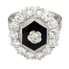 Art Deco Onyx Diamond Platinum Cluster Ring