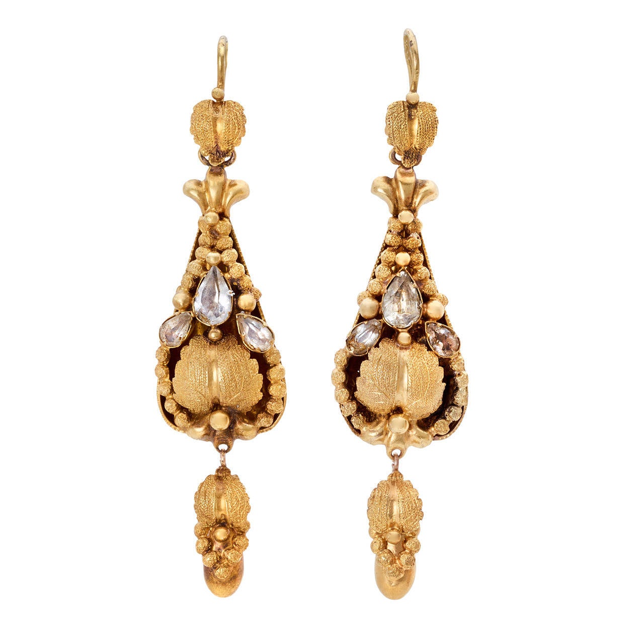 Mid Victorian Aquamarine Textured Gold Drop Earrings