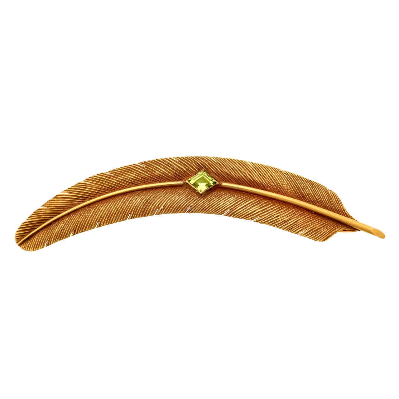 Edwardian Peridot Gold Feather Barrette