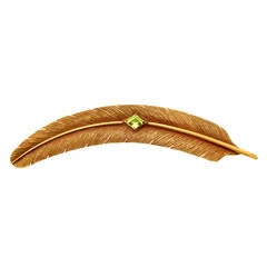 Antique Edwardian Peridot Gold Feather Barrette