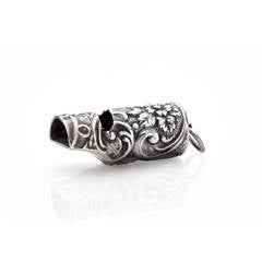 Late Victorian Sterling Silver Repoussé Whistle Pendant