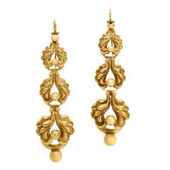 Early Victorian Gold Repousse Drop Earrings