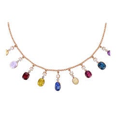 Past Era Late Victorian Gemset Diamond Gold Drop Fringe Necklace 8