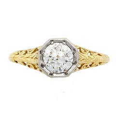Edwardian Gold Platinum Diamond Solitaire Filigree Ring