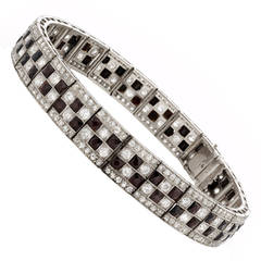 Past Era Art Deco Onyx Diamond Platinum Checkerboard Line Bracelet 6