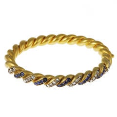 Past Era Victorian Sapphire Diamond Gold Twist Bangle 5