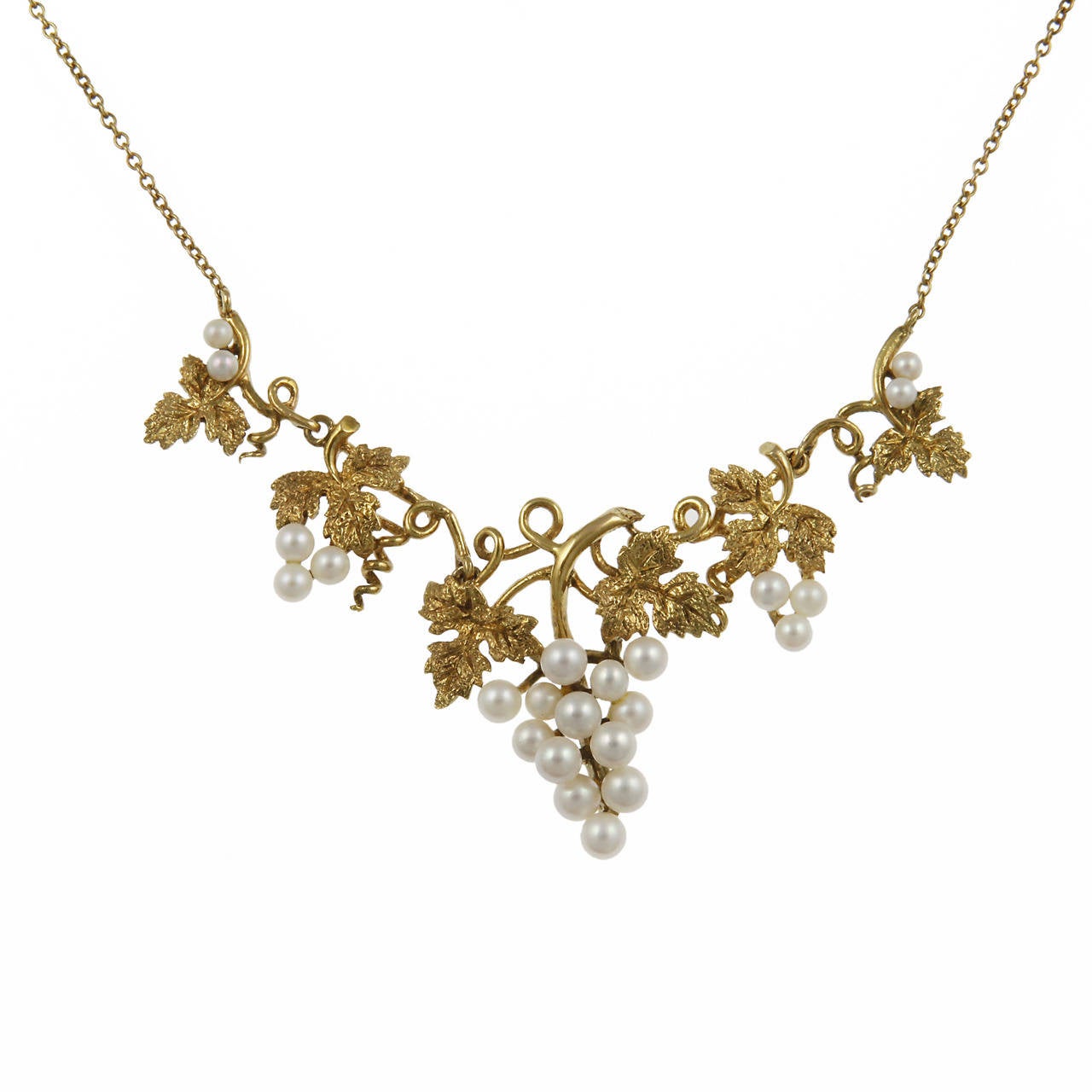 Late Victorian Pearl Gold Grape Cluster Necklace