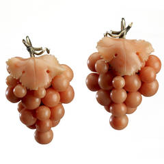 Mid-Victorian Coral Grape Cluster Earrings