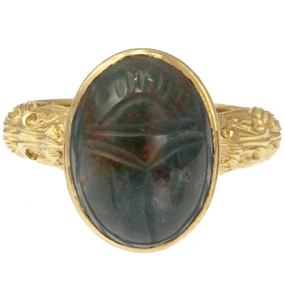 Victorian Carved Bloodstone Scarab Ring