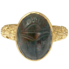 Antique Victorian Carved Bloodstone Scarab Ring