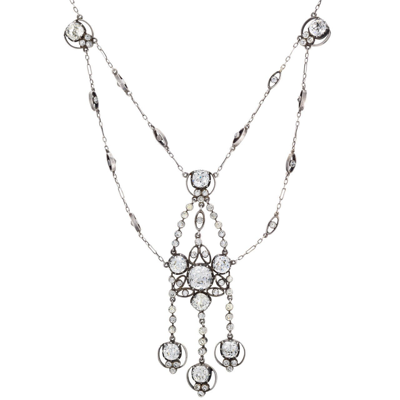 Late Victorian Sparkling Paste Sterling Silver Swag Necklace